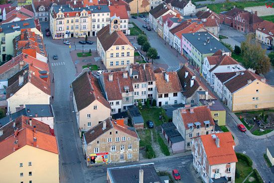 Panorama na stare miasto w Gorowie Ilaweckim. EU, Pl, warminsko - mazurskie. LOTNICZE.